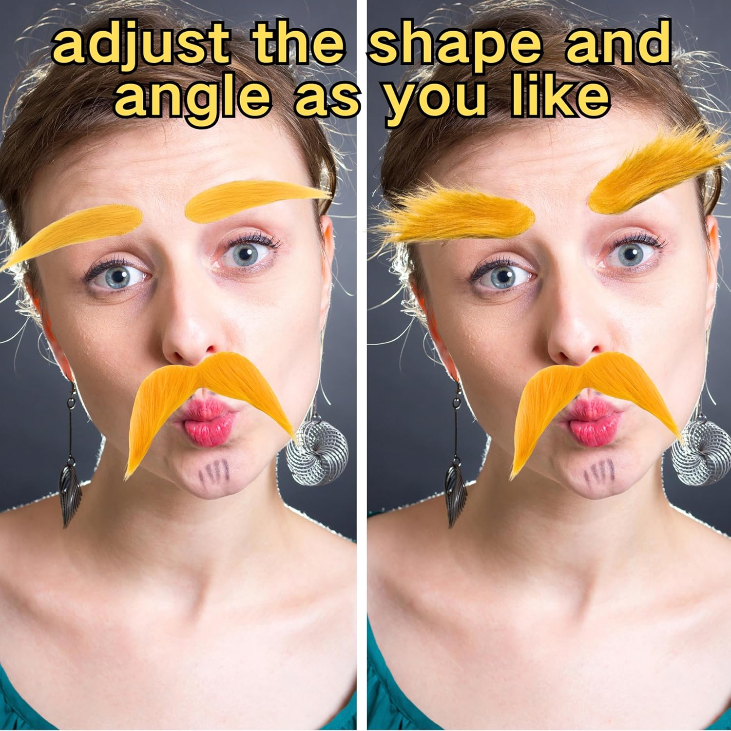 Halloween Yellow Mustaches Self-Adhesive Reusable 2-Piece Set