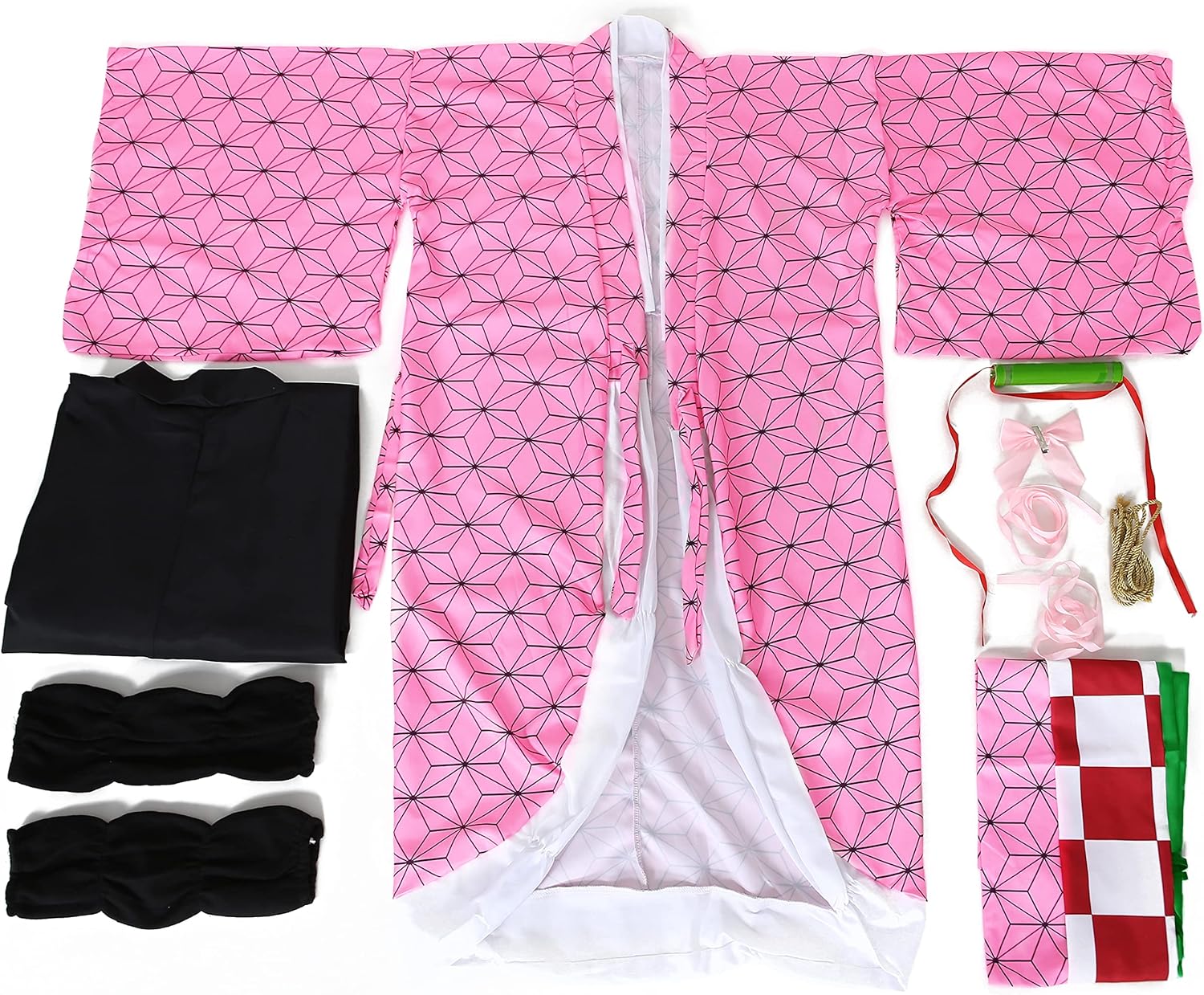 Anime Kids Womens Kamado Cosplay Costume Suit Full Set Kimono for Halloween