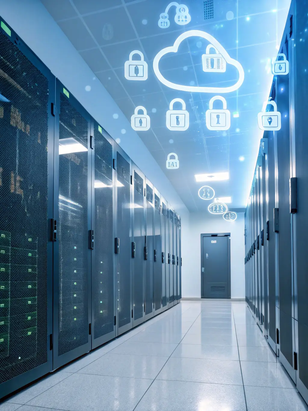 An image depicting a secure cloud environment with data flowing seamlessly, representing cloud migration and data security.